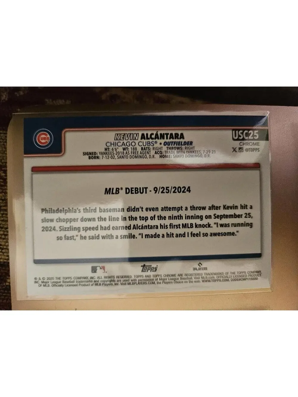 2025 Topps Chrome Update - Kevin Alcantara (RC) USC25- Cubs - RAW Mint - Picture 2 of 2